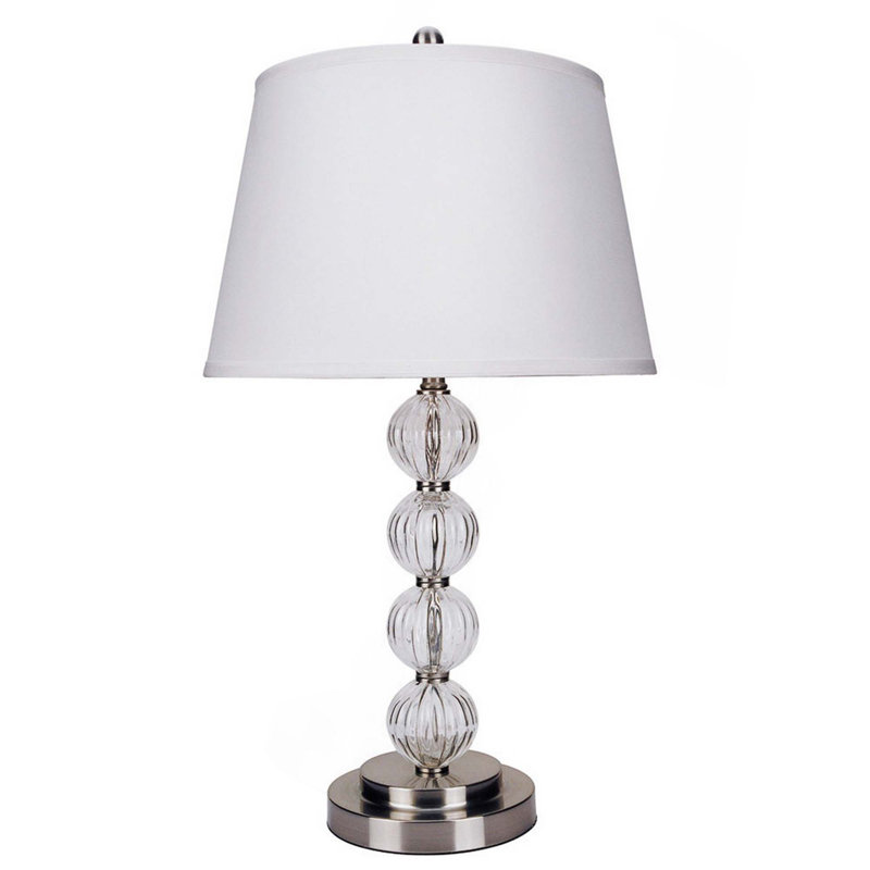Lampe de table en métal de 28,5 po de hauteur avec finition en nickel satiné et orbe, abat-jour en lin