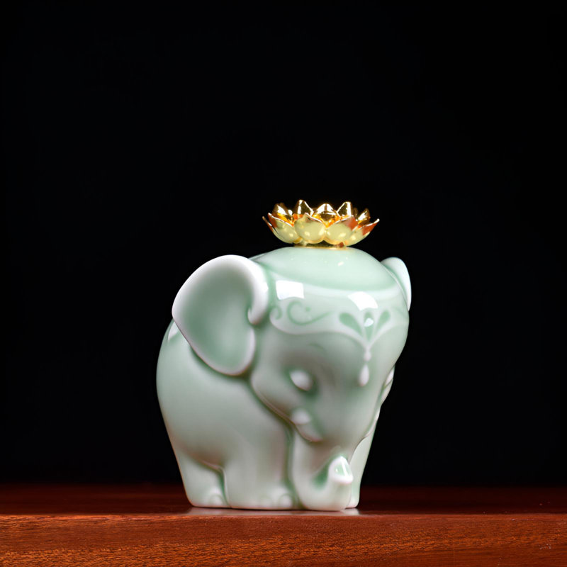 Statue d'éléphant en céramique - Élégant céladon