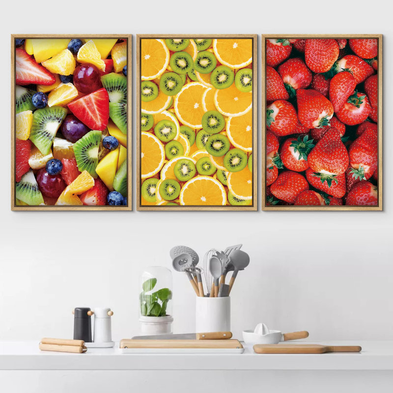 Fraise, kiwi et orange, nourriture, fruits, photographie, réalisme, chic, gros plan, ultra, Cadre naturel flottant