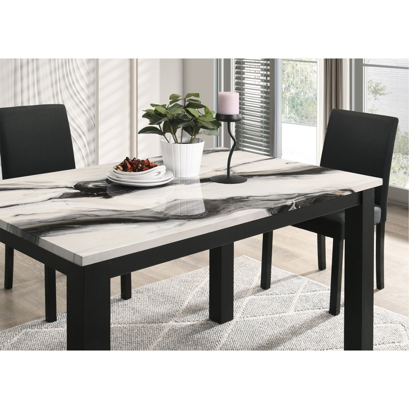 1pièce table de salle à manger rectangulaire en faux marbre, H 30 po x l 48 po x P 30 po, Noir, brun, gris anthracite / noir