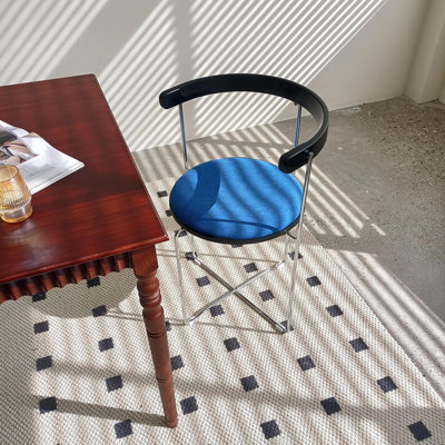 Chaise de salle à manger pliante avec design moderne, structure en chrome avec dossier en bois, rembourrée pour les chaises de cuisine du salon, 1 pièce (bleu - 1 pièce)