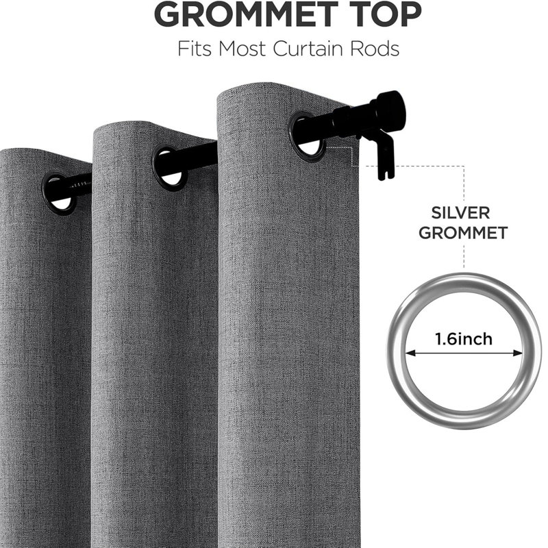 100% Linen Blackout Curtains with Eyelets – Ready Made (Set of 2), Charcoal, 228cm Width x 228cm Drop
