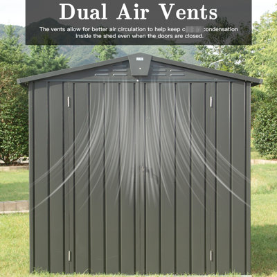 Remise d'extérieur galvanisée 6,5 x 4,2 pi Pour la cour arrière, le patio. Range les outils, la poubelle et les vélos. Verrouillable, ventilé. . 167 pieds cubes Boîte de rangement noire 6,5 pi x 4,2 pi. Métal, convient aux vélos, aux tondeuses à gazon.