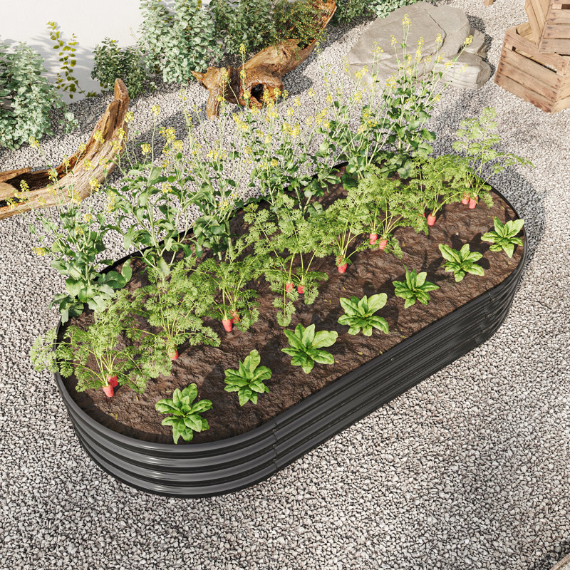 Raised Garden Bed Outdoor, Oval Large Metal Raised Planter Bed For For Plants, Vegetables, And Flowers, Black