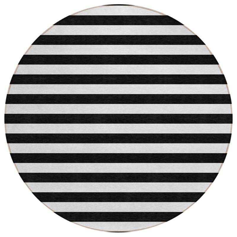 Tapis rond noir et blanc 8 po