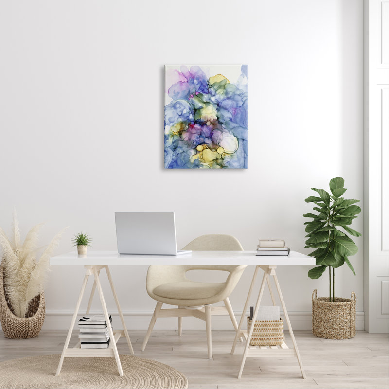 Peinture contemporaine à l'aquarelle abstraite audacieuse «Cool Tones» par Kim Curationa - Peinture, Toile tendue