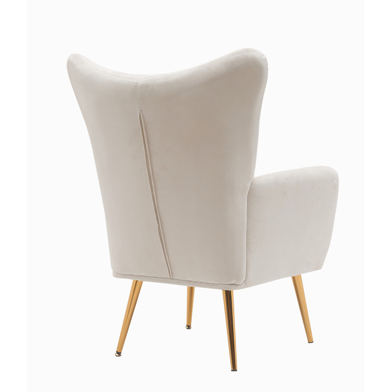 Agne Velvet Wingback Chair, White Velvet