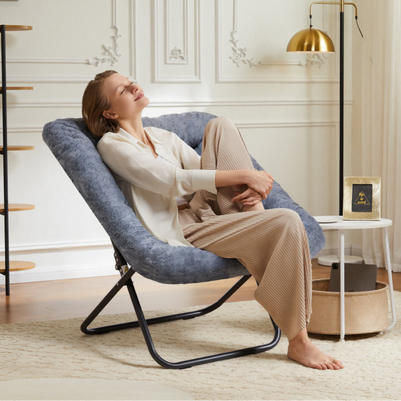 Folding Upholstered Saucer Chair, Gray