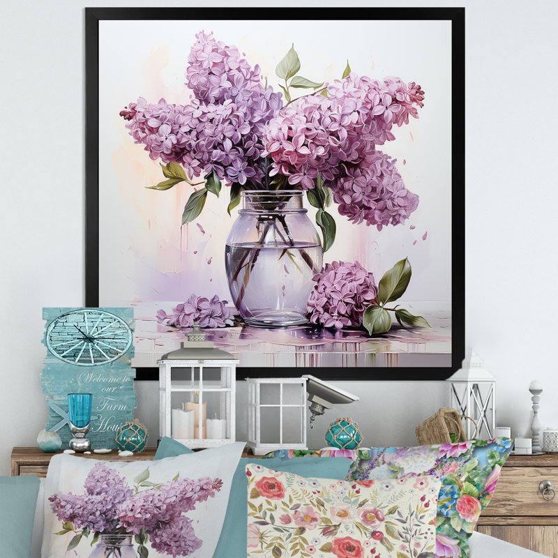 «Elegant Lilac Bouquet Vase I», reproduction sur toile, Cadre simple noir, H 24 po x l 24 po x P 1 po