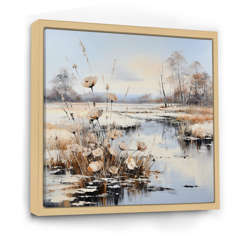 Charme de rivière en hiver, H 24 po x l 24 po x P 1 po, Cadre naturel flottant