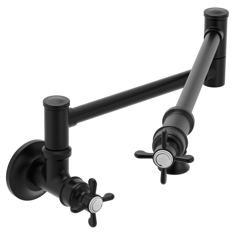 Matte black two-handle kitchen faucet, Matte Black, Cross