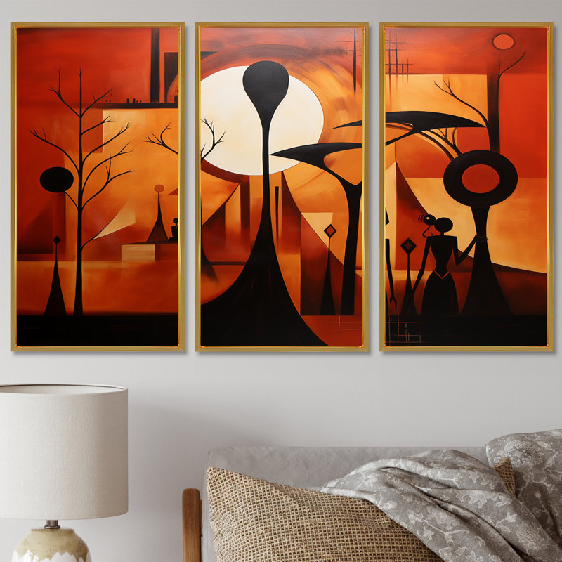 Futures souvenirs d'Afrique - ensemble d'art mural africain, Cadre flottant doré, H 40 po x l 60 po x P 1 po