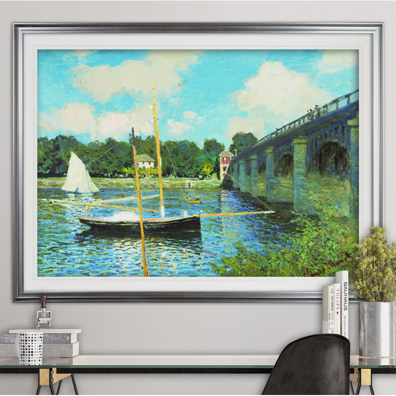 « japanese foot bridge » par claude monet print, Cadre argenté, H 31 po x l 43 po x P 1,5 po