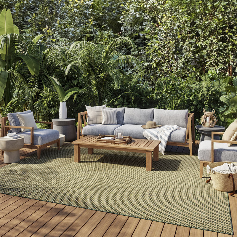 Hartigan Green Modern Indoor/Outdoor Rug, Rectangle 6' x 9'