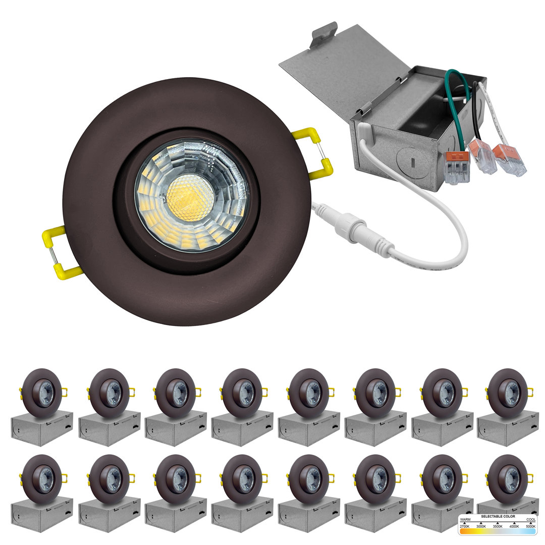 3 in. Canless Gimbal Ultra Slim 5CCT 8W New Construction LED Recessed Lighting Kit 16PK NUWATT 