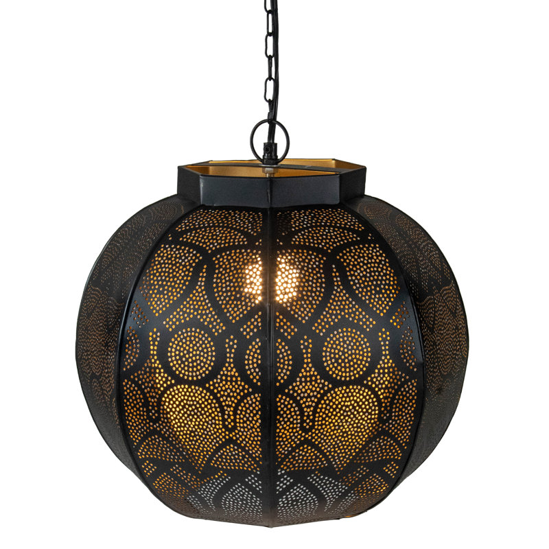 Luminaire suspendu 14,5 "de style marocain, Noir / Or affligé