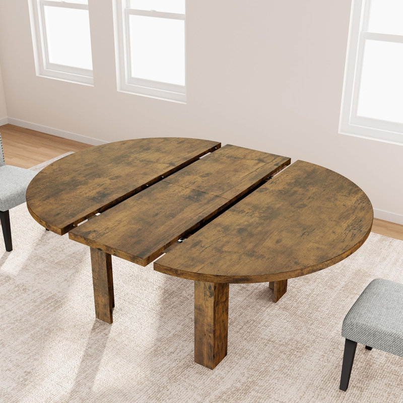 Table de salle à manger extensible pour 4 à 6 personnes, table de cuisine extensible ronde à ovale de 47 à 63 po avec rallonge cachée intégrée, table de salle à manger d'appartement de ferme, gris