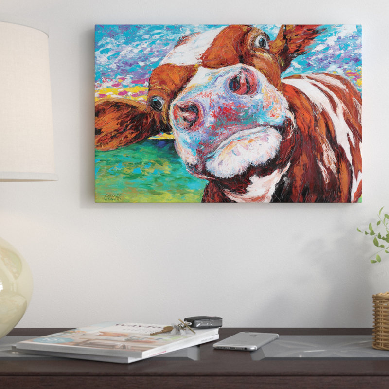 «Curious Cow I» par Carolee Vitaletti - impression d'art graphique, H 18 po x l 26 po x P 1,5 po, Toile tendue