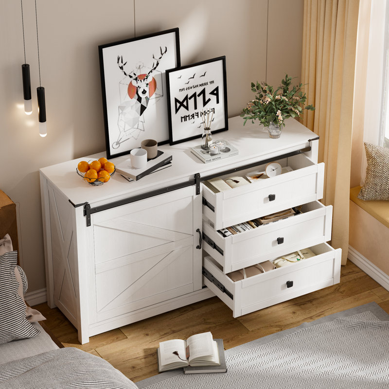 Commode à tiroirs l 54 "avec porte de grange coulissante Carlana