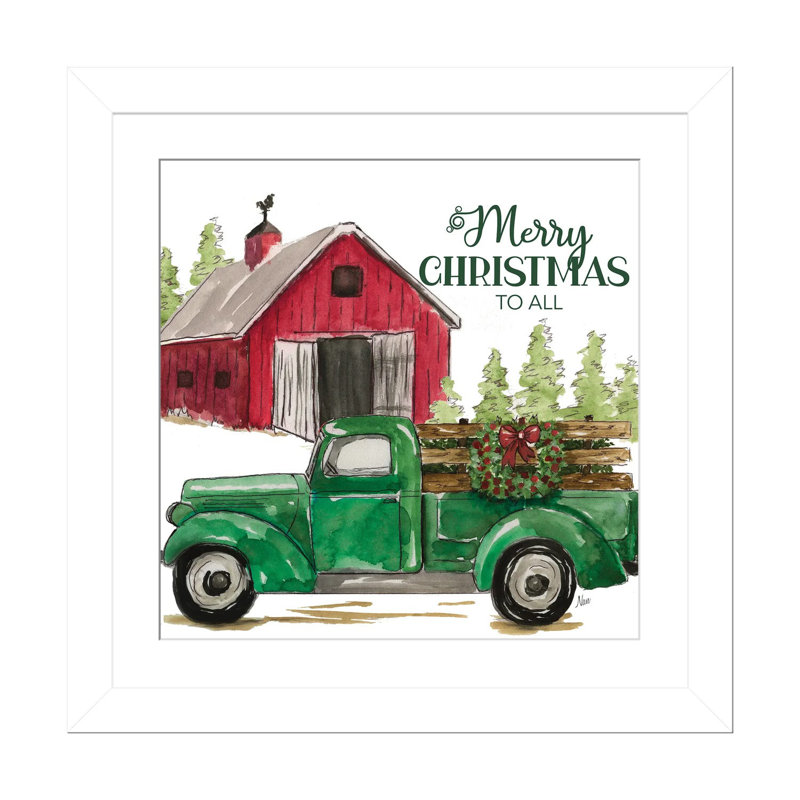 «Merry Christmas To All», reproduction d'art murale - papier d'art encadré, H 16 po x l 16 po, Blanc