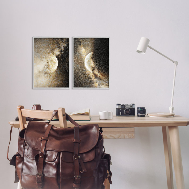Ensemble de 2 giclées encadrées «Moons with Starry Nebulas» par Gemma Bardot, H 18 po x l 12 po, Estampe numérique Farmhouse