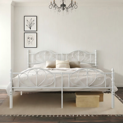 12 Inch King Size Bed Frame, Metal Platform Bed Frame with Headboard, Under Bed Storage, No Box Spring Needed, Easy Assembly, Noise Free, White