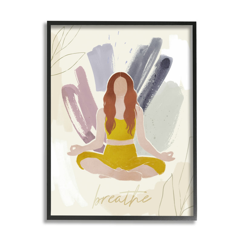 Personnage méditant «Breathe Botanicals» par Victoria Barnes - impression, H 20 po x l 16 po, Giclée encadrée noir minuit