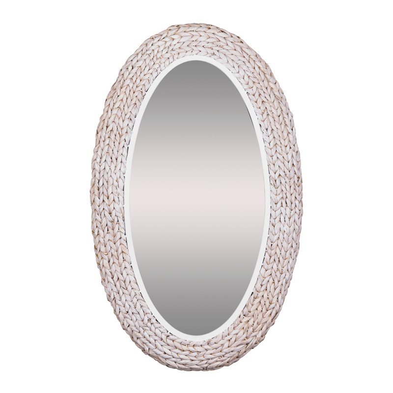 Athena Oval Wall Mirror - Matte White/Whitewash Seagrass, 40.25" x 24.25", White