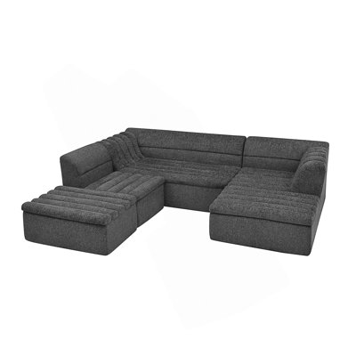 135" U-Shaped Modular Sectional Sofa With Chaise And Movable Ottoman For Living Room, Chenille Upholstered Boneless Couches With Wave-Shaped Armrest, No Pillows Included