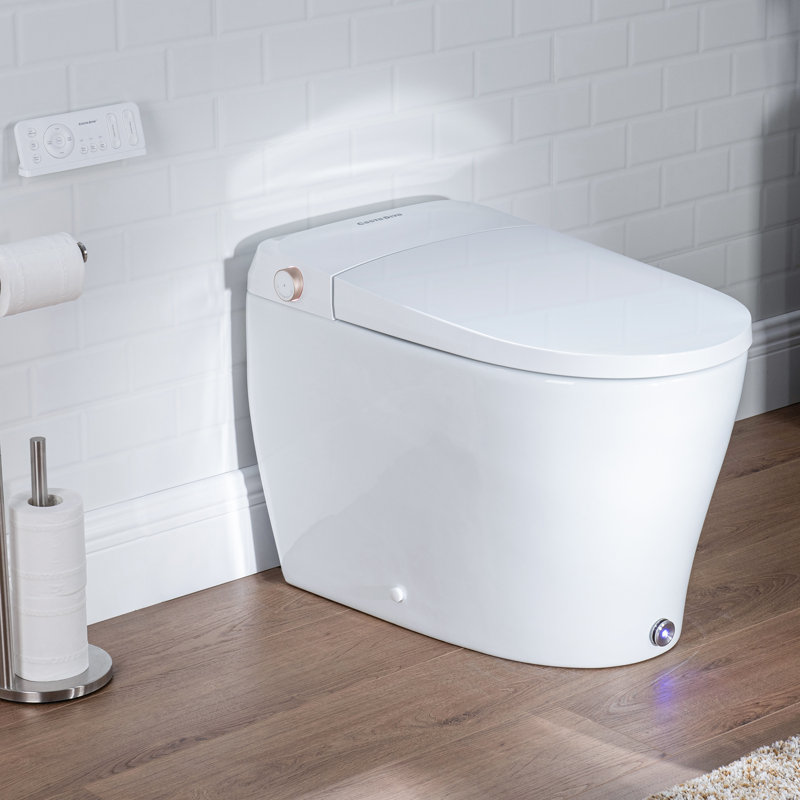 Modern Smart Toilet Elongated Bidet Toilet, Built-in Tank & Pump for Powerful Flush, Auto Open/Close Lid, Heated Seat, Warm Air Dryer, Wireless Remote Control