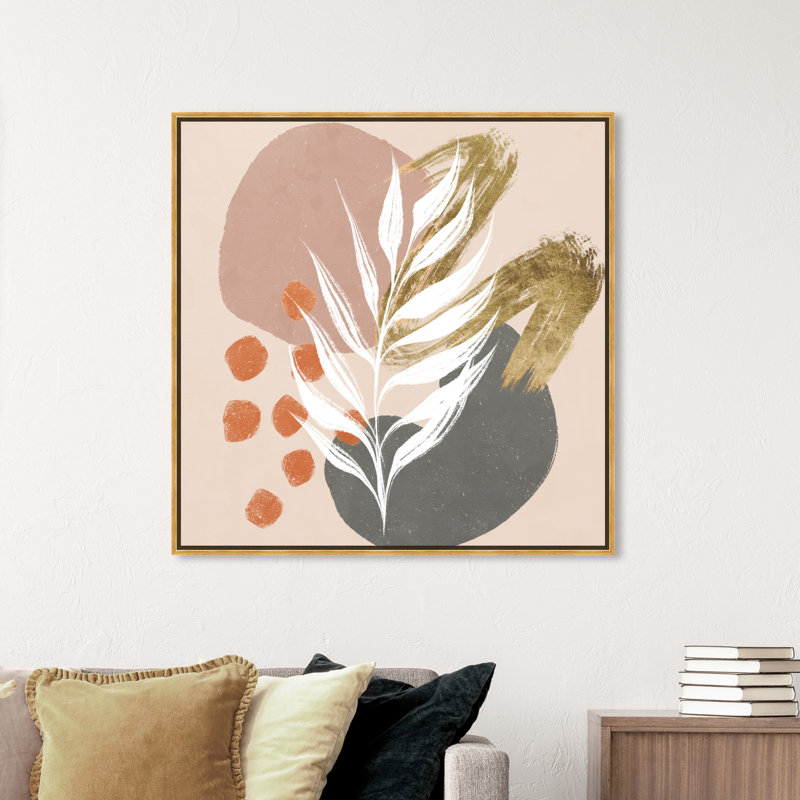 Circles And Brush Strokes Botanical Painting Painting, 40" H x 40" W, Gold Floater Framed