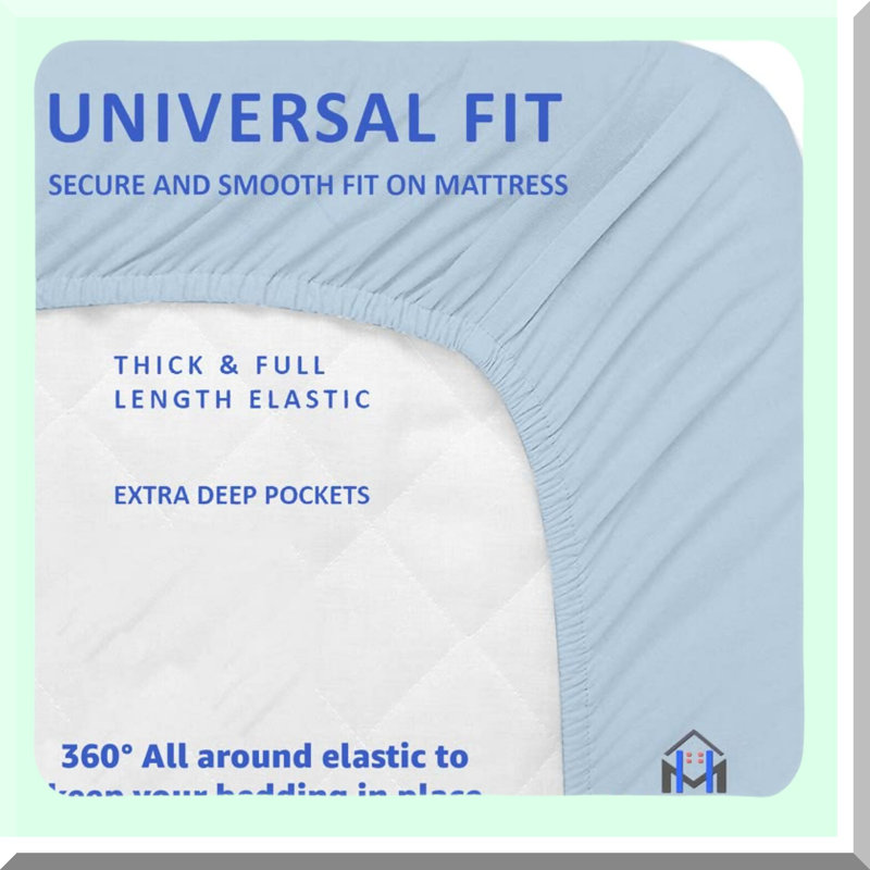 Luxury Sateen Soft Cotton Sheets Set - 600 Thread Count, Long Staple, Hotel Collection Bedding, Smooth & Breathable, Light Blue Solid, Queen Size