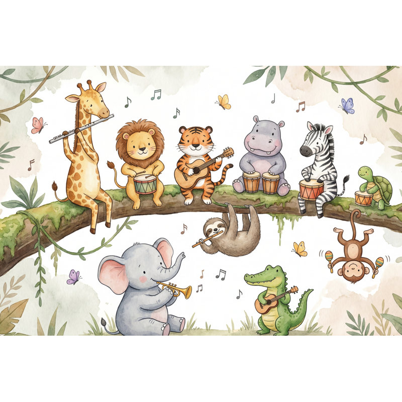 Papier peint animaux animaux Jungle Music, 120 po x 96 po, Peler et coller