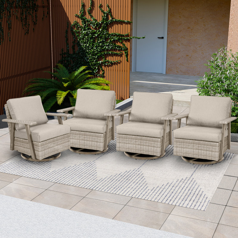 Chaise berçante 4 pièces avec coussins, rotin toutes saisons pour cour arrière, Gris