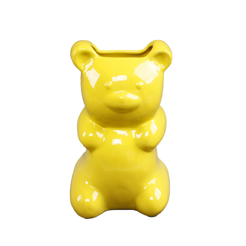 6.75"H YL Ceramic Gummy Bear Vase 4.25*3.25*6.75, Yellow