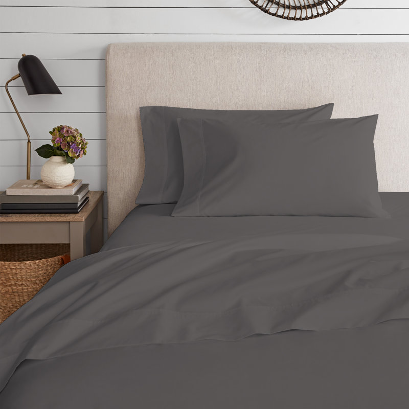 Cotton Blend Jersey Knit Sheet Set, Dark Gray, Full Sheet Set + Fitted Sheet + Pillowcase