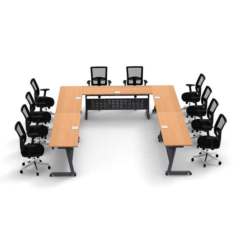 Rectangle 10 Person Flip Top 72'' L Modular Training Table and Chair Set with Casters and Modesty Panel and Cable Management
