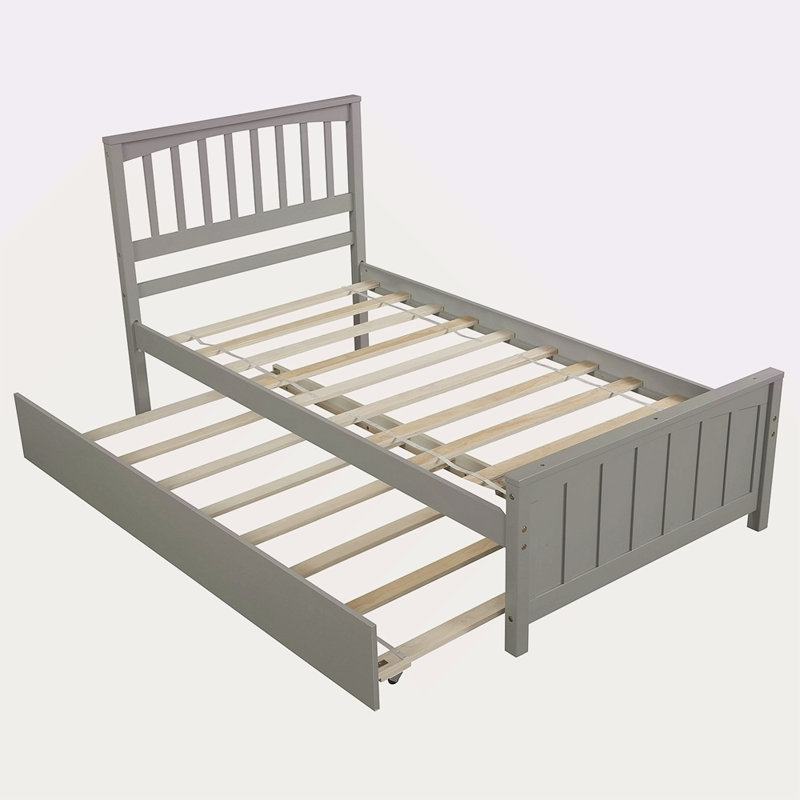 Lit plateforme simple avec lit gigogne, Gris