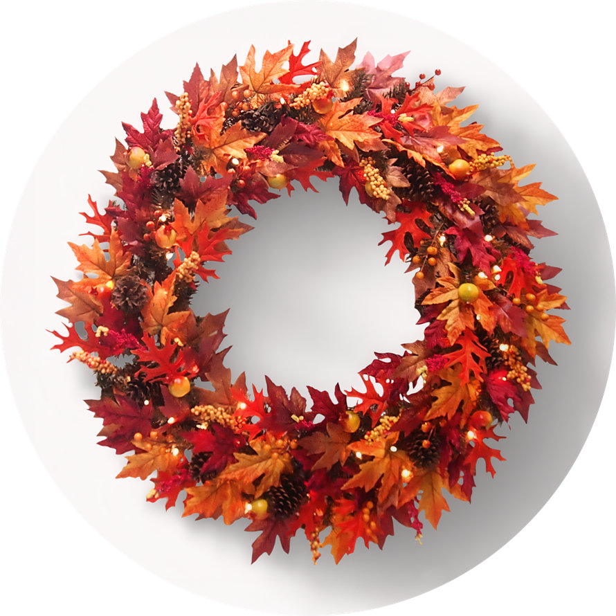 Fall leaves, pinecones, and berries wreath