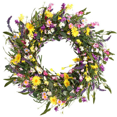 Spring Wreath 24 Inch Summer Wreaths For Front Door Artificial Flower Wreath With Daisy And Lavender For Indoor Outdoor And Easter Celebration