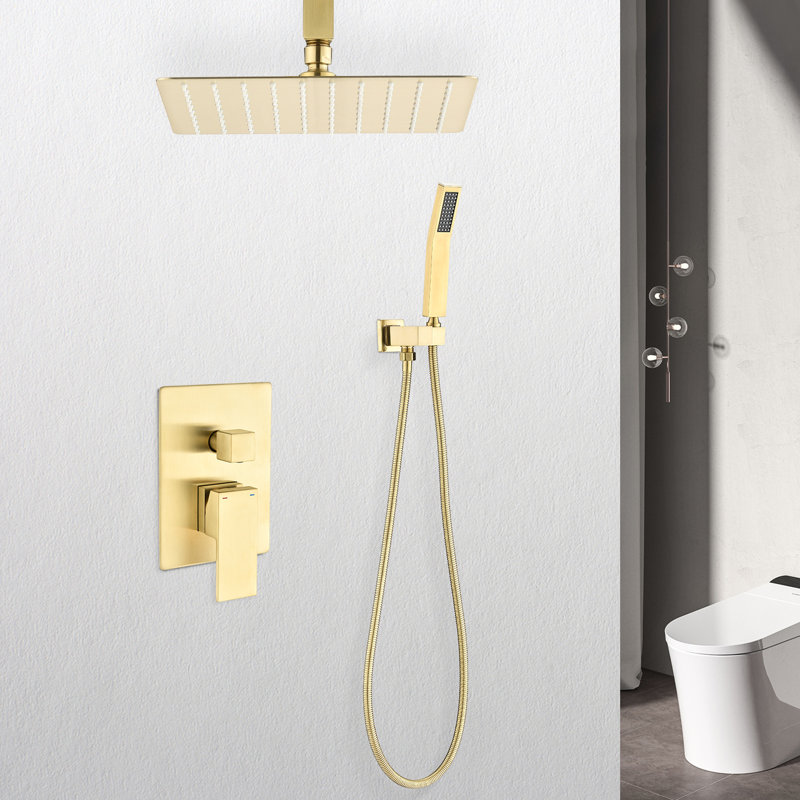 Brushed Gold Ceiling Shower - 16" Head With Handheld Natural Rainfall Simulation Explore For Self-Cleaning Nozzle American Standard Bathroom Part And Innovation Equipment