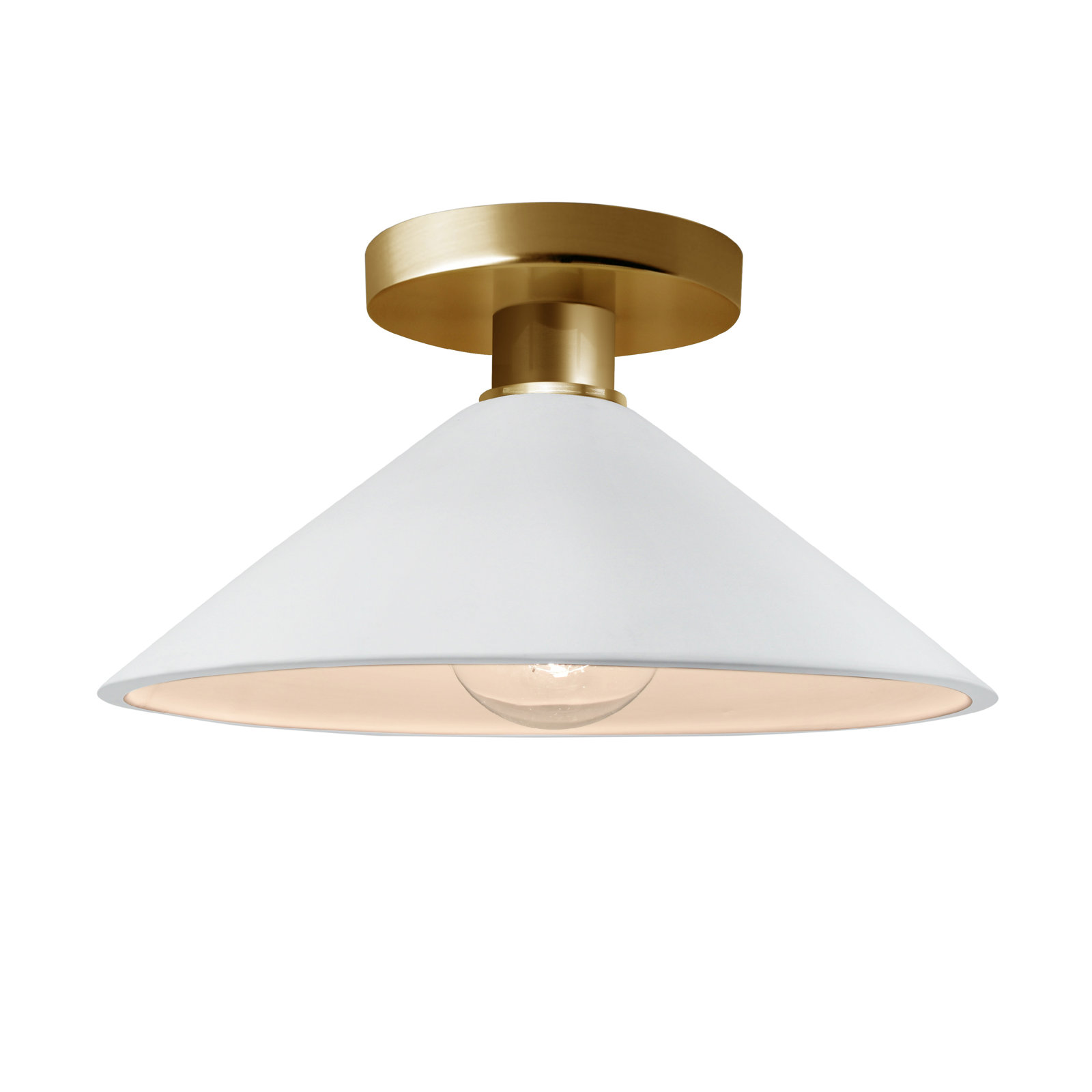 Single Light Ceramic Semi Flush Mount, Gloss White, Polished Brass, Incandescent (Not Included)