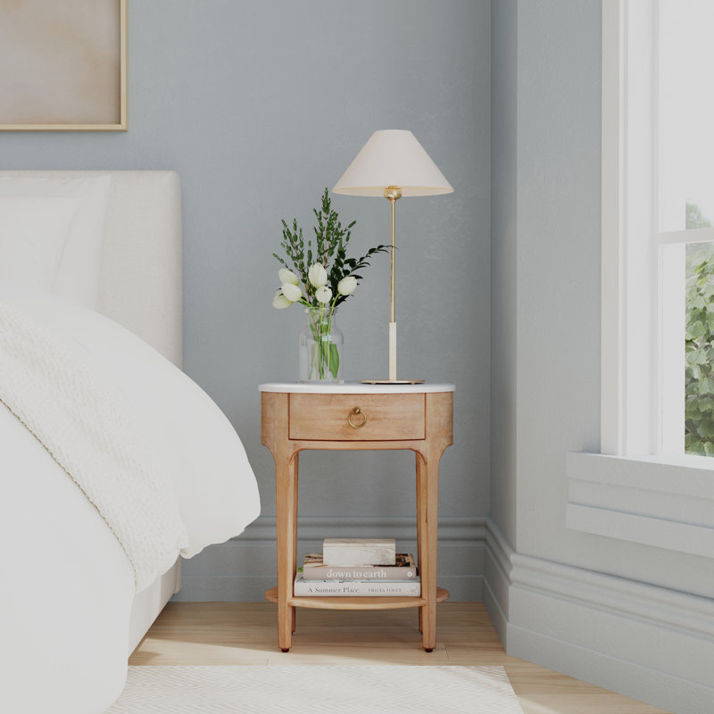 Exmouth Marble Nightstand, Natural Wood