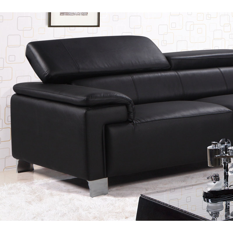 Kulveer 5 Seater Corner Sofa , Right Hand Facing, Black Genuine Leather