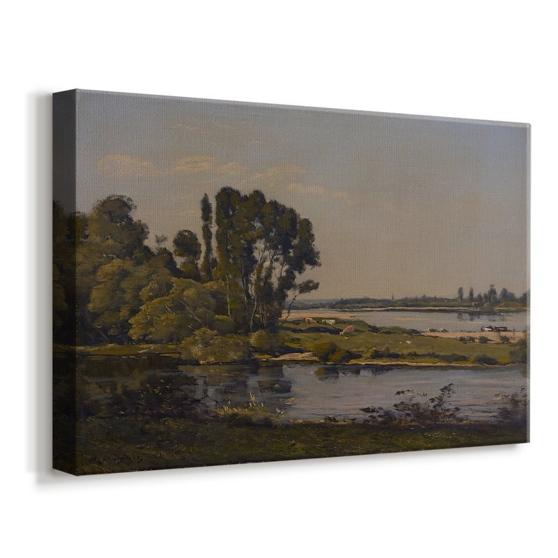 Paysage fluvial avec vaches-Henri Harpignies-Toile tendue avec châssis-c. Fin du 19e siècle, 12 x 18