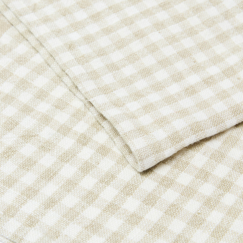 Gingham Linen Square Napkins, Natural with Dijon Trim