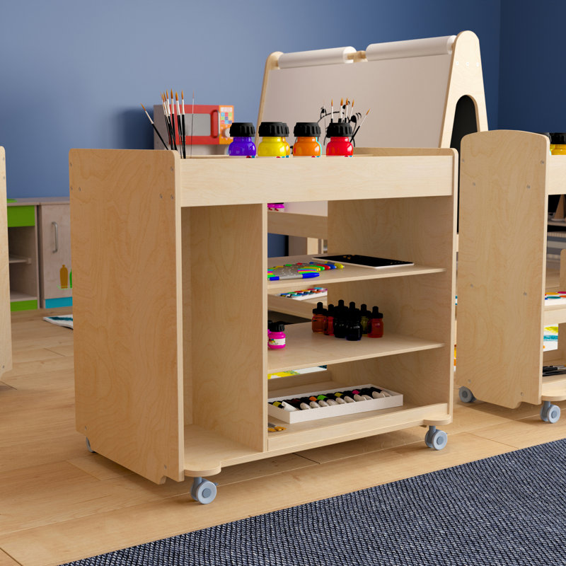 Chariot mobile en bois Bright Bright Beginnings avec compartiments de rangement verticaux et horizontaux