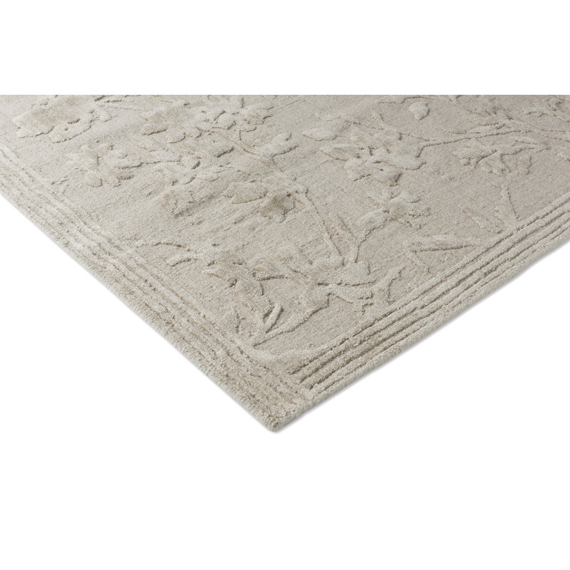 Tapis rectangulaire en laine / bambou à motif floral tissé à la main brun, Rectangle 8 pi 2 po x 11 pi 6 po