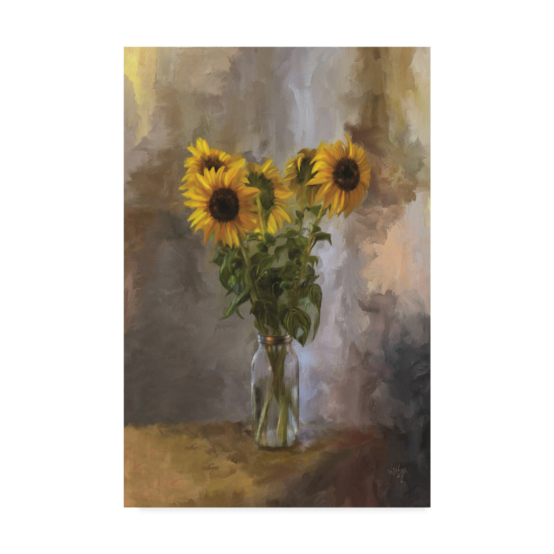 «Cinq tournesols» de Kuehn, reproduction sur toile tendue, H 19 po x l 12 po