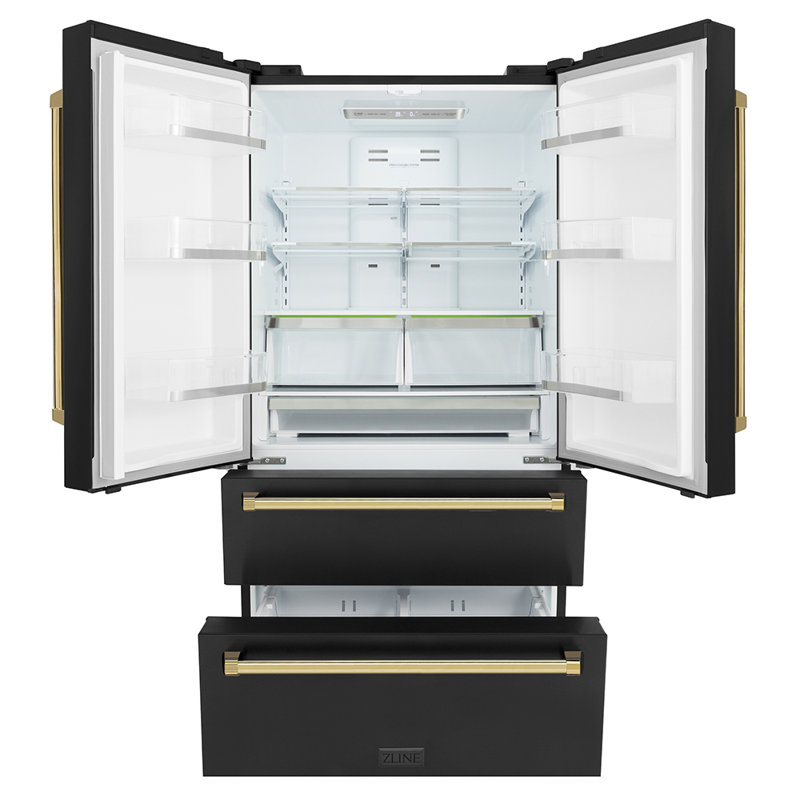 ZLINE 36" Autograph Edition 22.5 cu. ft Freestanding French Door Refrigerator with Ice Maker in Fingerprint, Gold
